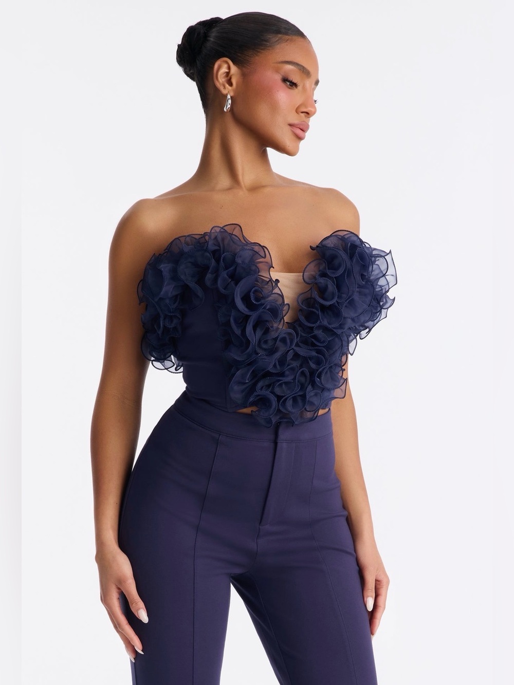 Fashion Nova Navy Boot-Cut High-Rise Split-Hem Pants - Picture 2 of 5